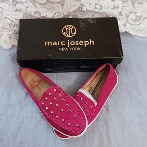 Mark Joseph New York Mott St Pink Studded Genuine Leather Suede Loafers NIB 3.5